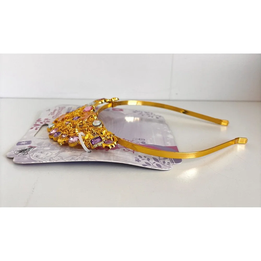 Disney Princess Rapunzel Tiara Gold Tone Metal Purple Pink Jewels Tangled NEW